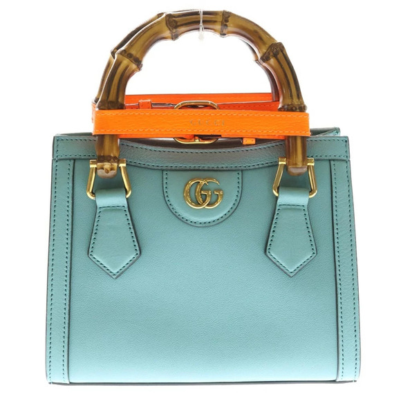 Gucci Handbags - GUCCI GG Diana Leather Bamboo Handbag Shoulder Bag Blue